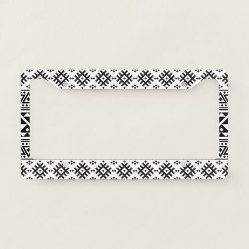 Black White Geometric Tribal Pattern Aztec Boho License Plate Frame