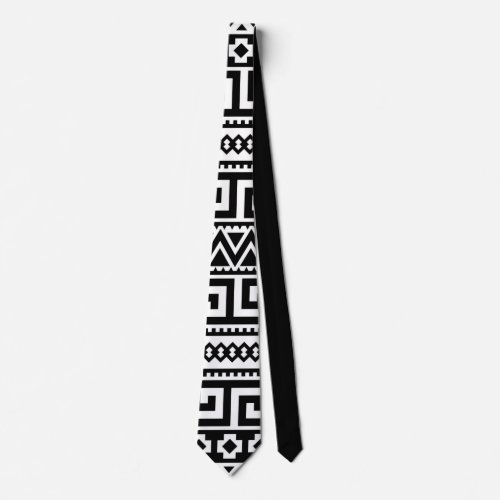 Black White Geometric Tribal Pattern Aztec Boho Neck Tie