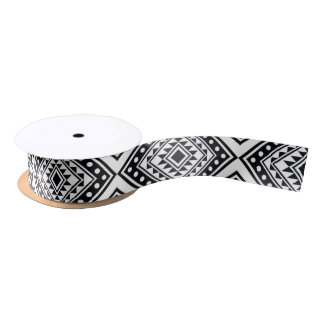 Black White Geometric Tribal Pattern Aztec Boho Satin Ribbon