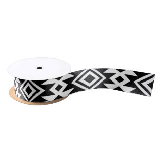 Black White Geometric Tribal Pattern Aztec Boho Satin Ribbon