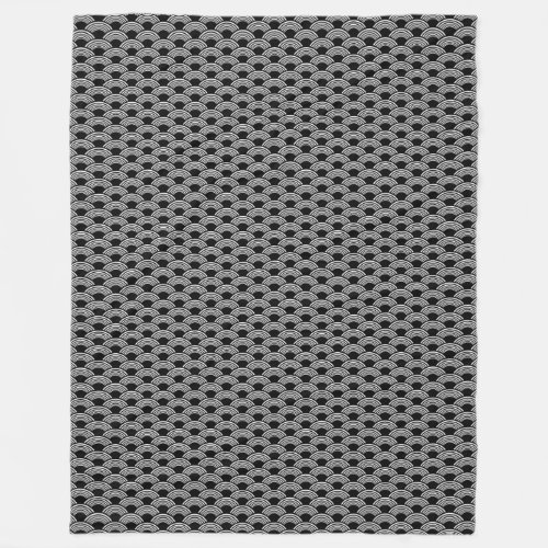 Black & White Geometric Wave Pattern Seigaiha Fleece Blanket