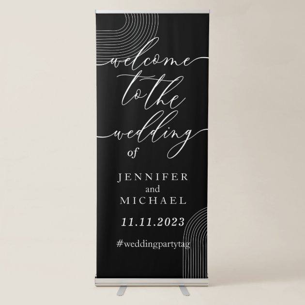 Black White Geometric Welcome to the wedding Retractable Banner