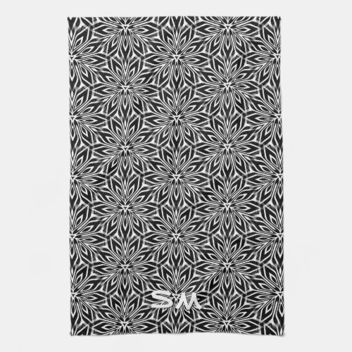 Black White Geometry Orb Monogram Kitchen Decor Kitchen Towel