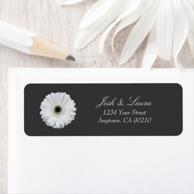 Black & White Gerbera Daisy | Floral Address Label (Insitu)