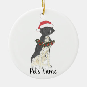 Black & White German Shorthaired Pointer Christmas Ceramic Ornament