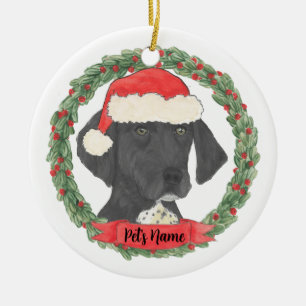Black & White German Shorthaired Pointer Christmas Ceramic Ornament