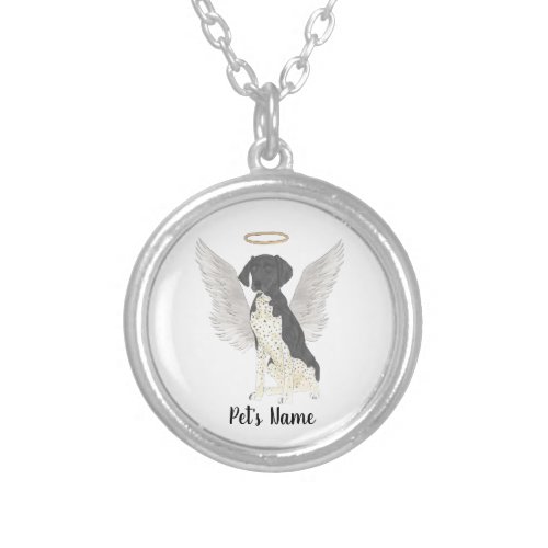 Black  White German Shorthaired Pointer Sympathy Silver Plated Necklace