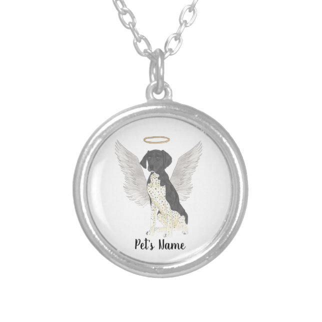 Black & White German Shorthaired Pointer Sympathy Silver Plated Necklace (Front)
