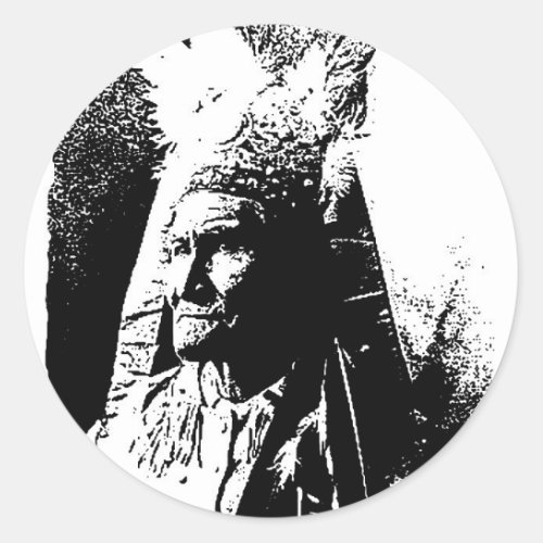 Black  White Geronimo Classic Round Sticker