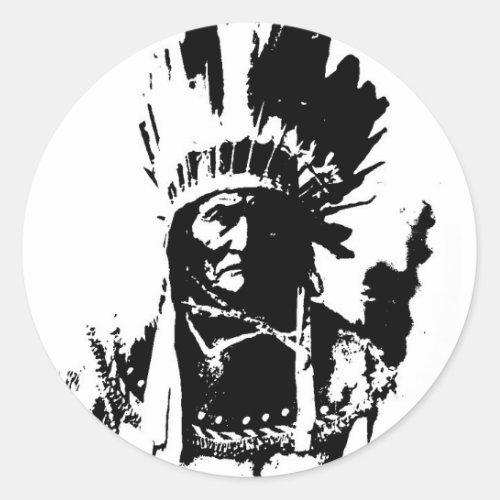 Black  White Geronimo Classic Round Sticker