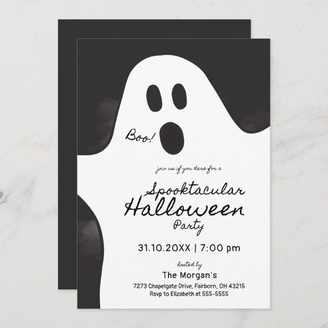 Black & White Ghost Spooktacular Halloween Party  Invitation (Front/Back)