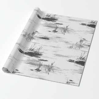 Black & White Ghostly Pond Spring Wrapping Paper