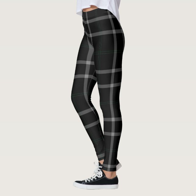 Black White Giant Grid Tartan Plaid Leggings (Left)