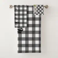 Gingham Check Black Bath Towel Set, Zazzle