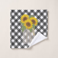 Gingham Check Black Bath Towel Set, Zazzle