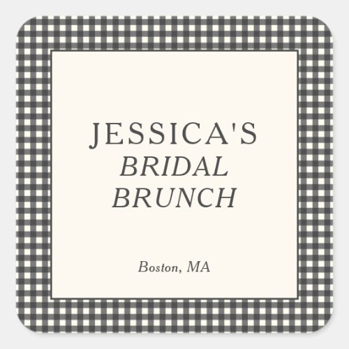 Black White Gingham Bridal Brunch Shower Custom Square Sticker