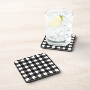 Black & White Gingham Buffalo Checkered Plaid Beverage Coaster