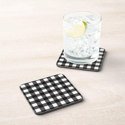 Black  White Gingham Buffalo Checkered Plaid Beverage Coaster