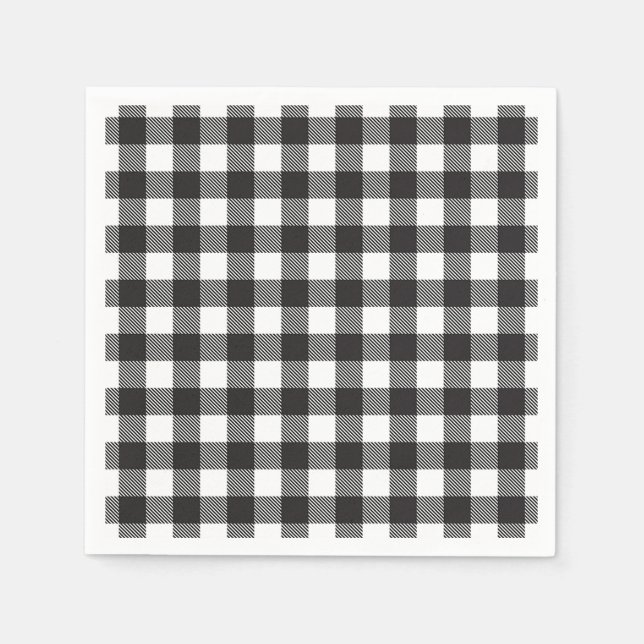 black white Gingham Buffalo Plaid Farmhouse Napkins (Front)