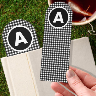 Black & White Gingham Check Custom Monogram Bookmarks
