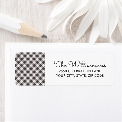 Black White Gingham Check Custom Return Address Label