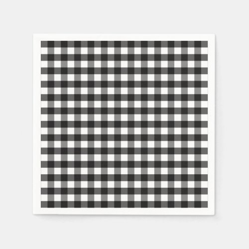 Black White Gingham Check Pattern Paper Napkins