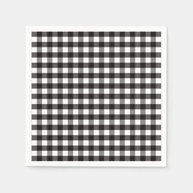 Black White Gingham Check Pattern Paper Napkins (Front)