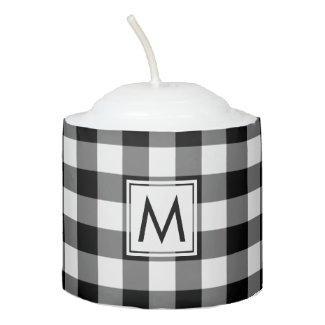 Black White Gingham Check Pattern with Monogram Votive Candle