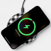 Black White Gingham Check Pattern with Name Wireless Charger (Phone)