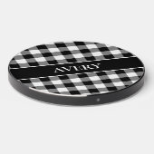 Black White Gingham Check Pattern with Name Wireless Charger (Front 2)
