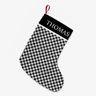 Black White Gingham Custom Name Small Christmas Stocking