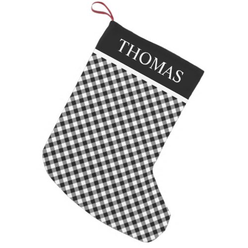 Black White Gingham Custom Name Small Christmas Stocking