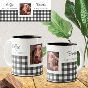 Black White Gingham Dog Photo Two-Tone Coffee Mug