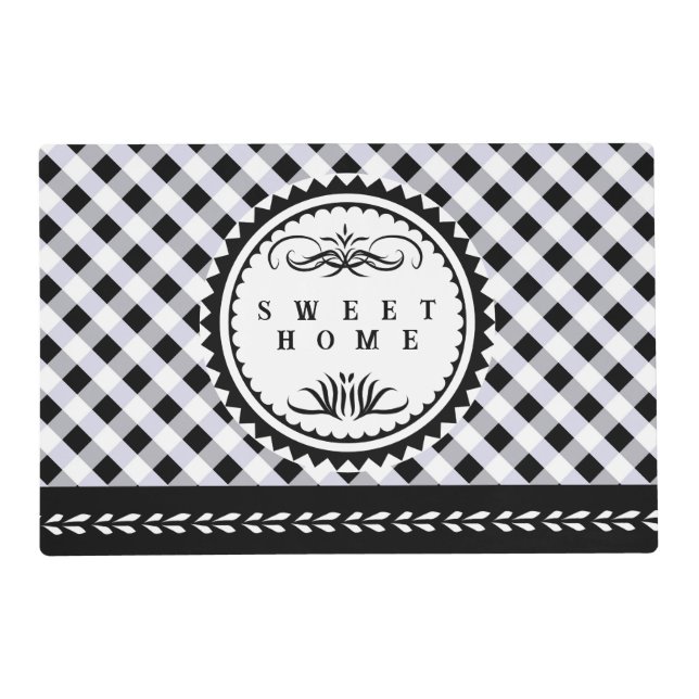 Black White Gingham Gift Tag Placemat (Front)