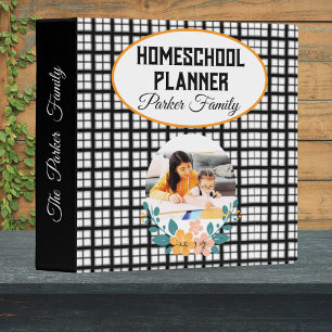 Black White Gingham Homeschool Planner Photo Name 3 Ring Binder