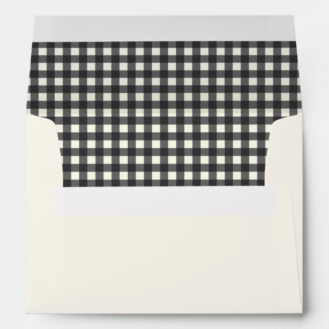 Black White Gingham Lined Plaid Return Address Envelope (Back (Bottom))