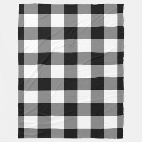 Black White Gingham Pattern Bufallo Check Fleece Blanket