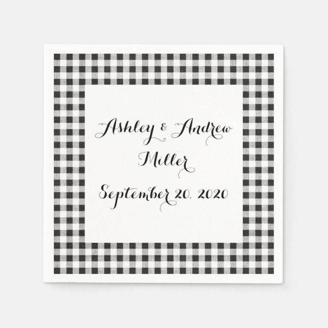 Black White Gingham Pattern Napkins (Front)