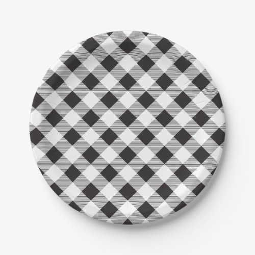 Black  White Gingham Pattern Picnic BBQ Paper Plates