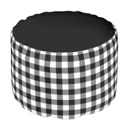 Black White Gingham Pattern with Black Top Pouf