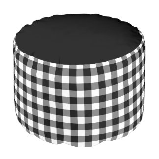 Black White Gingham Pattern with Black Top Pouf