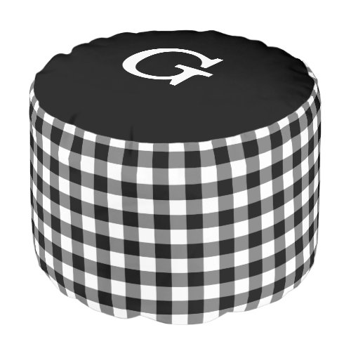 Black White Gingham Pattern with Monogram Pouf