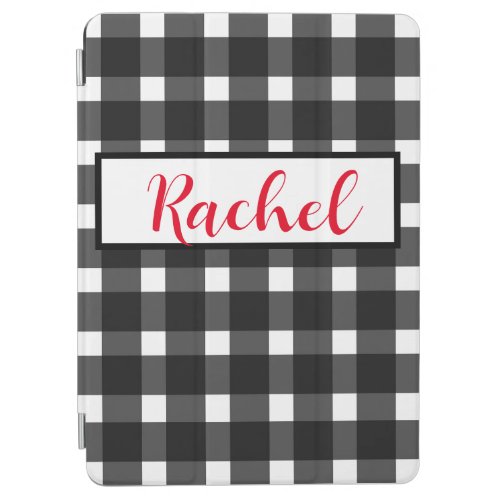 Black White Gingham Personalized iPad Air Cover