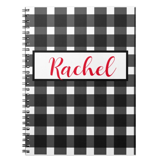 Black White Gingham Personalized Notebook (Front)