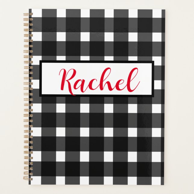 Black White Gingham Personalized Planner (Front)