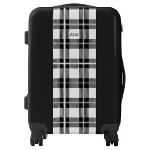 Black & White Gingham Plaid Pattern Monogram Luggage