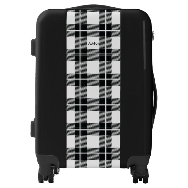 Black & White Gingham Plaid Pattern Monogram Luggage (Front)