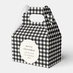 Black White Gingham Plaid Personalized Christmas Favor Boxes