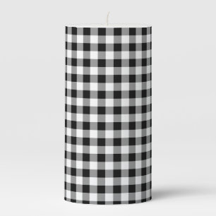 Black & White Gingham Print Pillar Candle