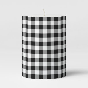 Black & White Gingham Print Pillar Candle